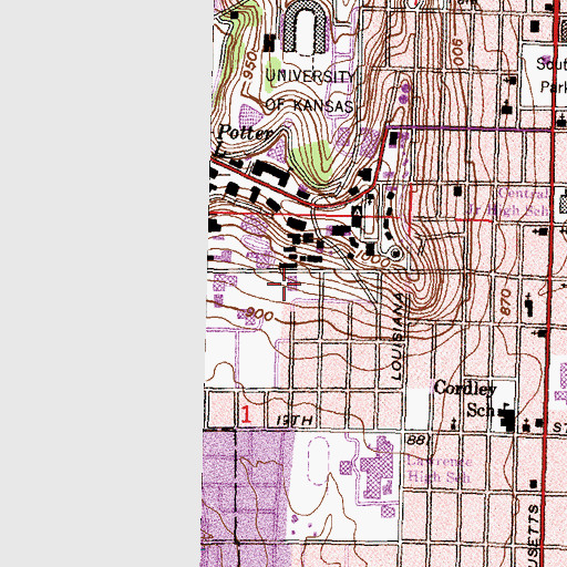Topographic Map of University of Kansas - Lawrence Campus Computer Services Facility, KS
