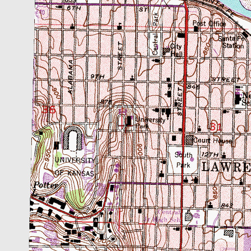 Topographic Map of University of Kansas - Lawrence Campus Corbin Residence Hall, KS