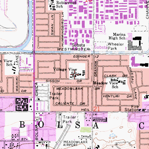 Topographic Map of Village View Elementary School, CA