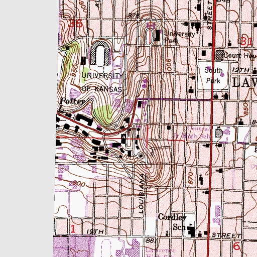 Topographic Map of University of Kansas - Lawrence Campus Danforth Chapel, KS