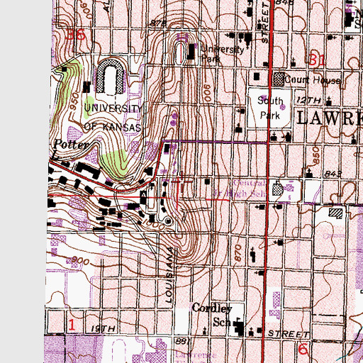 Topographic Map of University of Kansas - Lawrence Campus Department of Art Studios, KS