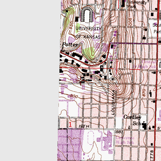 Topographic Map of University of Kansas - Lawrence Campus Dole Human Development Center, KS