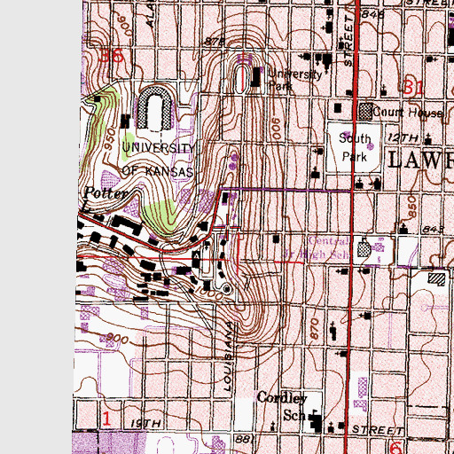 Topographic Map of University of Kansas - Lawrence Campus Douthart Scholarship Hall, KS