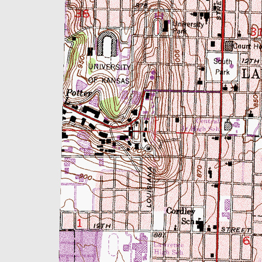 Topographic Map of University of Kansas - Lawrence Campus Fraser Hall, KS