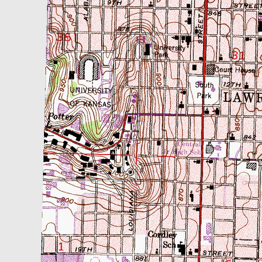 Topographic Map of University of Kansas - Lawrence Campus Grace Pearson Scholarship Hall, KS