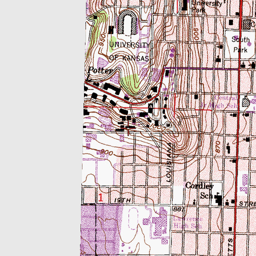 Topographic Map of University of Kansas - Lawrence Campus Hall Center for the Humanities, KS