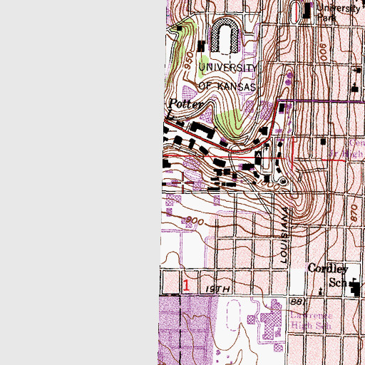 Topographic Map of University of Kansas - Lawrence Campus Haworth Hall Stewart Children's Center, KS