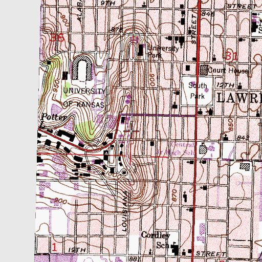 Topographic Map of University of Kansas - Lawrence Campus K K Amini Scholarship Hall, KS