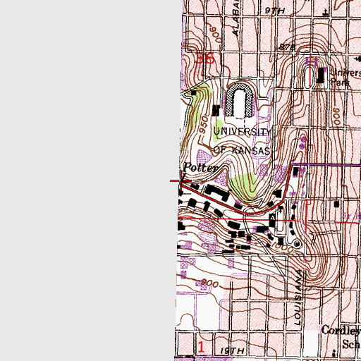 Topographic Map of University of Kansas - Lawrence Campus Korean War Memorial, KS