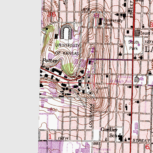 Topographic Map of University of Kansas - Lawrence Campus Lippincott Hall, KS