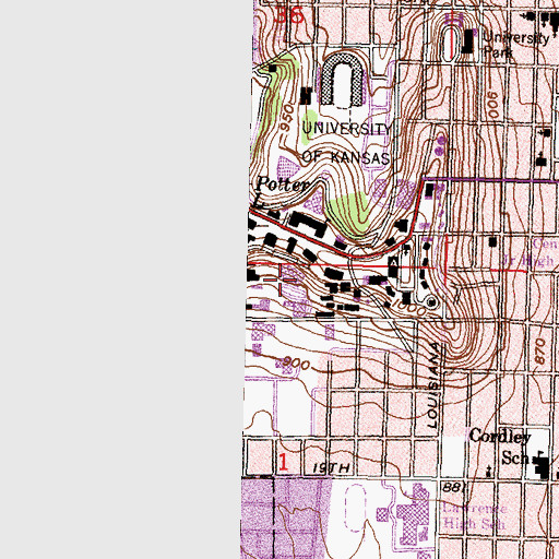 Topographic Map of University of Kansas - Lawrence Campus Malott Hall, KS