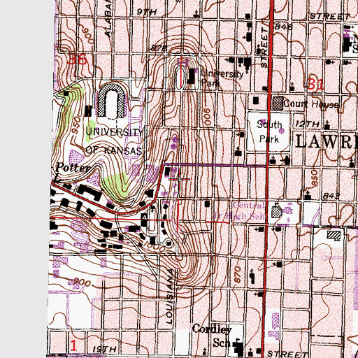 Topographic Map of University of Kansas - Lawrence Campus Margaret Amini Scholarship Hall, KS