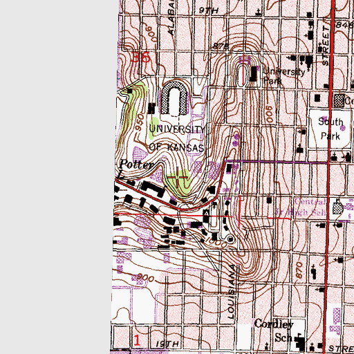 Topographic Map of University of Kansas - Lawrence Campus Marvin Grove, KS