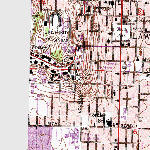Topographic Map of University of Kansas - Lawrence Campus Miller Scholarship Hall, KS