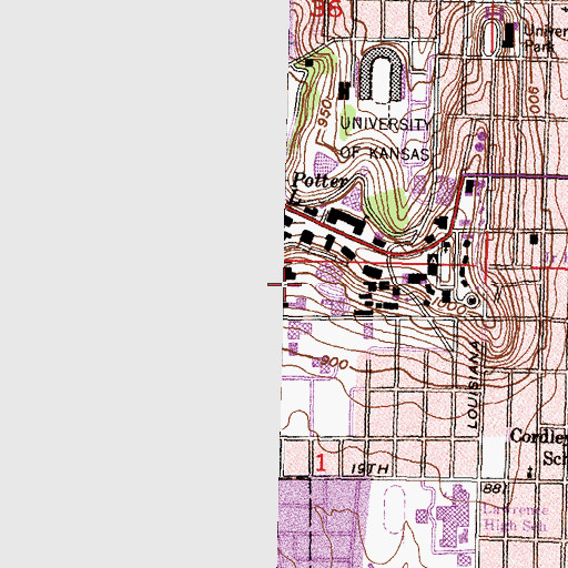 Topographic Map of University of Kansas - Lawrence Campus Multicultural Resource Center, KS