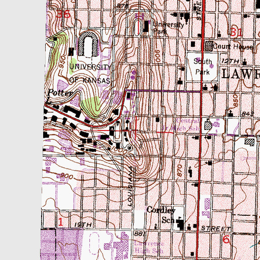 Topographic Map of University of Kansas - Lawrence Campus Pearson Scholarship Hall, KS