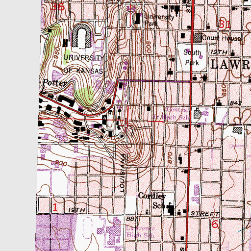 Topographic Map of University of Kansas - Lawrence Campus Sellards Scholarship Hall, KS