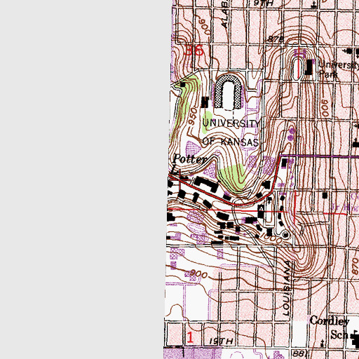 Topographic Map of University of Kansas - Lawrence Campus Snow Hall, KS