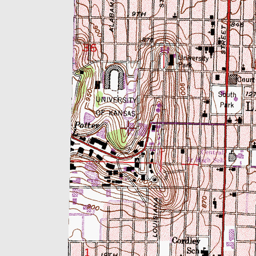 Topographic Map of University of Kansas - Lawrence Campus Spencer Museum of Art, KS