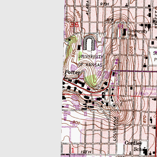 Topographic Map of University of Kansas - Lawrence Campus Spencer Research Library, KS