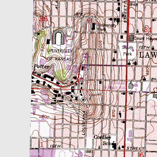 Topographic Map of University of Kansas - Lawrence Campus Spooner Hall, KS
