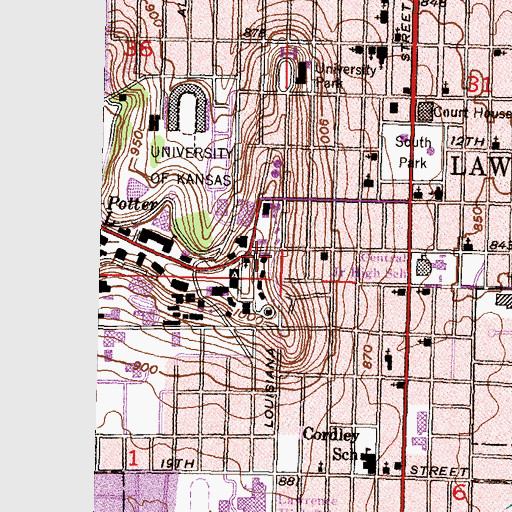 Topographic Map of University of Kansas - Lawrence Campus Sprague Apartments, KS