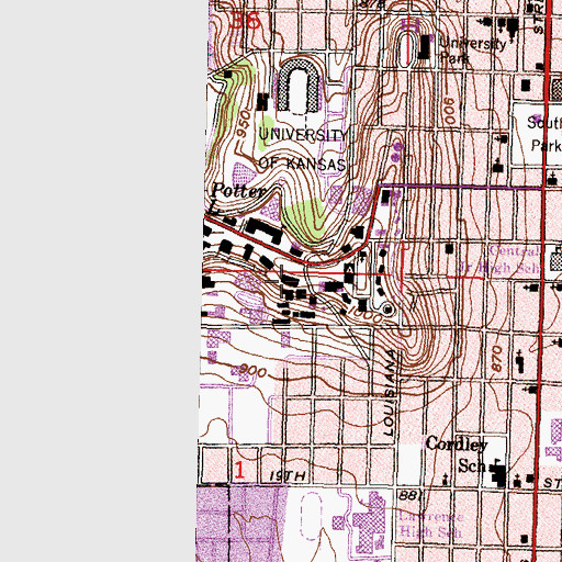 Topographic Map of University of Kansas - Lawrence Campus Stauffer - Flint Hall, KS