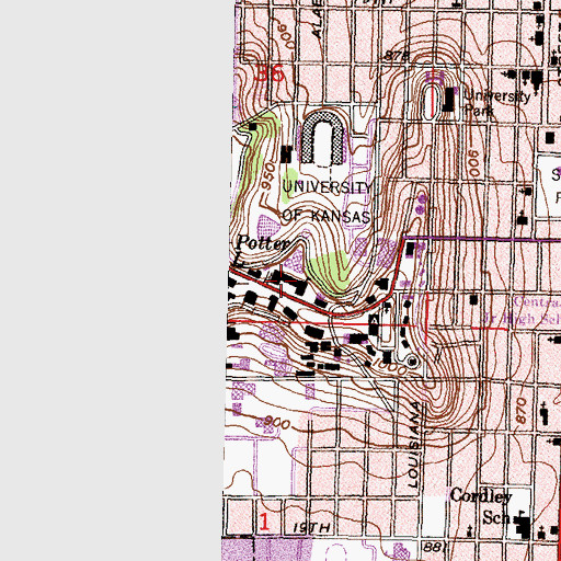 Topographic Map of University of Kansas - Lawrence Campus Strong Hall, KS