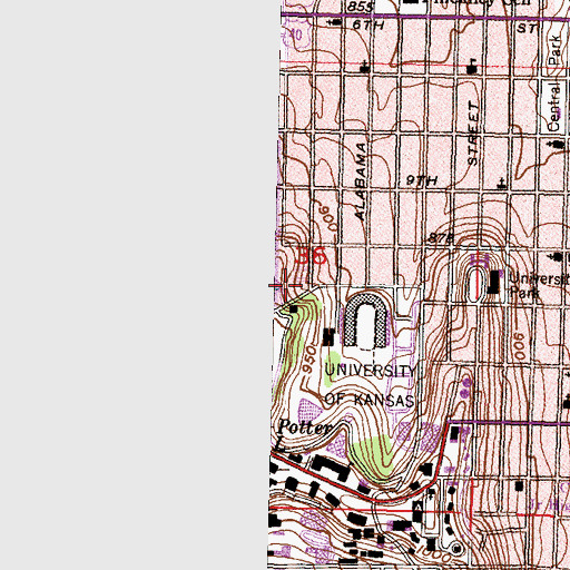 Topographic Map of University of Kansas - Lawrence Campus Sunflower Apartments, KS