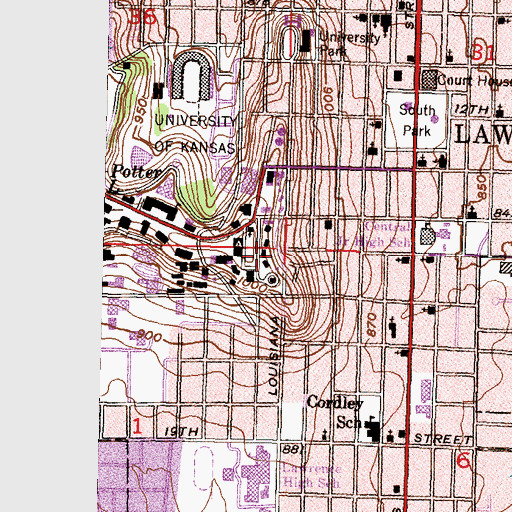 Topographic Map of University of Kansas - Lawrence Campus Watkins Scholarship Hall, KS