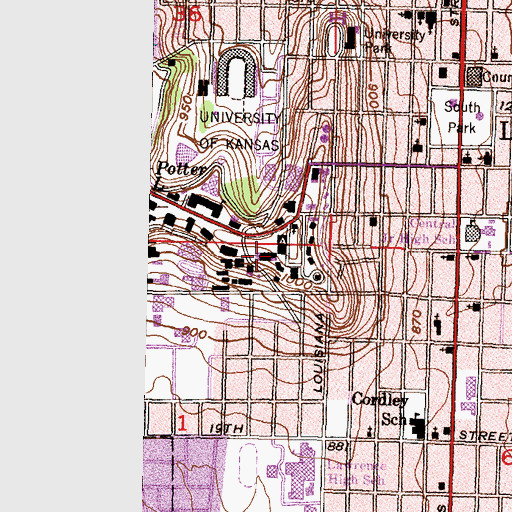 Topographic Map of University of Kansas - Lawrence Campus Watson Library, KS