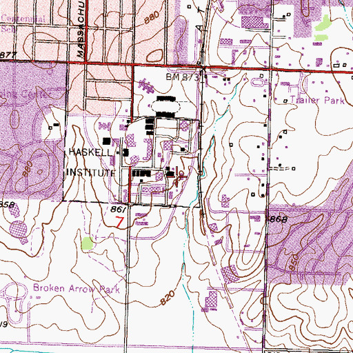 Topographic Map of Haskell Indian Nations University - American Horse Hall, KS