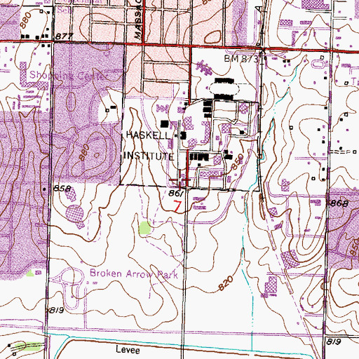 Topographic Map of Haskell Indian Nations University - Blalock Hall, KS