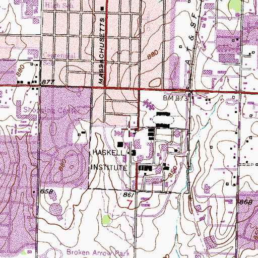 Topographic Map of Haskell Indian Nations University - Galluzzi Hall, KS