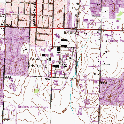Topographic Map of Haskell Indian Nations University - Jim Thorpe Hall, KS