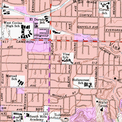 Topographic Map of Vine Elementary School, CA