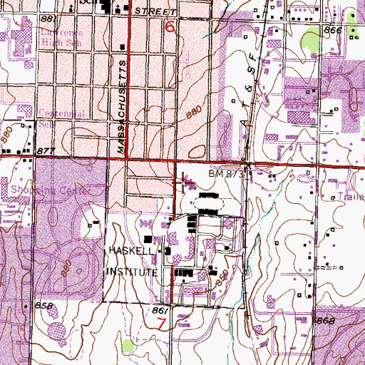 Topographic Map of Haskell Indian Nations University - Osceola - Keokuk Hall, KS