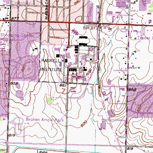 Topographic Map of Haskell Indian Nations University - Parker Hall, KS