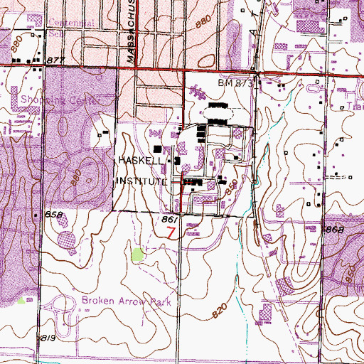 Topographic Map of Haskell Indian Nations University - Powhatan Hall, KS