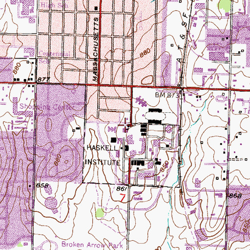 Topographic Map of Haskell Indian Nations University - Pushmataha Hall, KS
