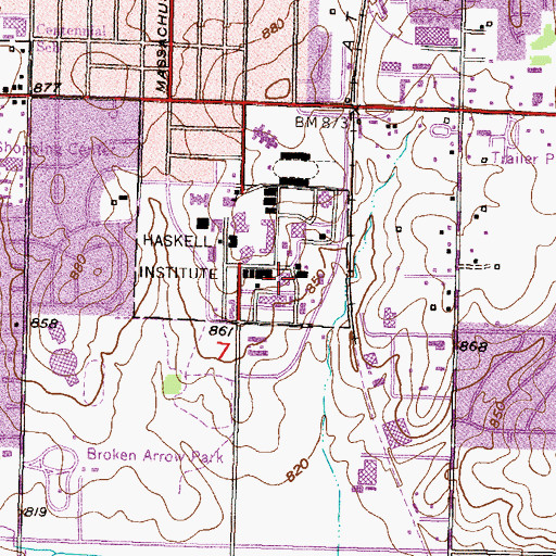 Topographic Map of Haskell Indian Nations University - Ross Hall, KS