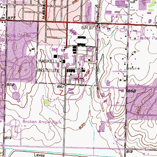 Topographic Map of Haskell Indian Nations University - Seattle Hall, KS