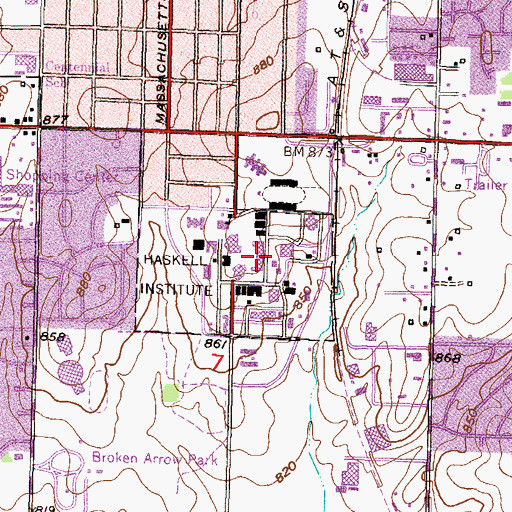 Topographic Map of Haskell Indian Nations University - Sequoyah Hall, KS