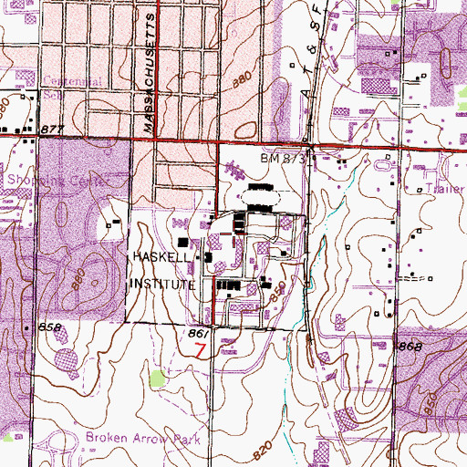 Topographic Map of Haskell Indian Nations University - Tecumseh Hall, KS