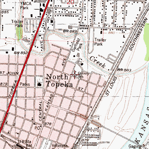 Topographic Map of Garfield Community Center, KS
