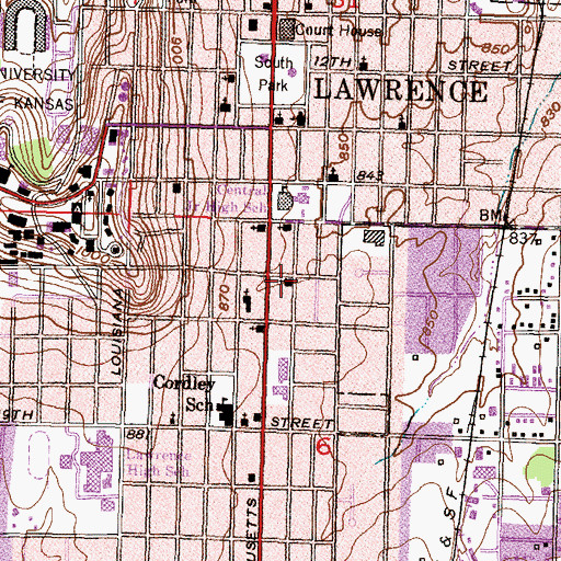 Topographic Map of Lawrence Evangelical Friends Church, KS