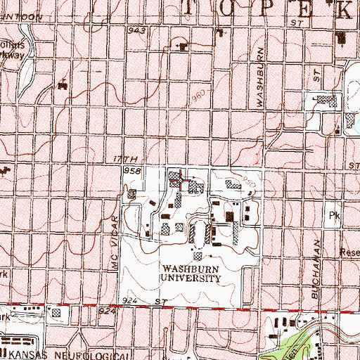 Topographic Map of Washburn University - Andrew J and Georgia Neese Gray Theatre, KS