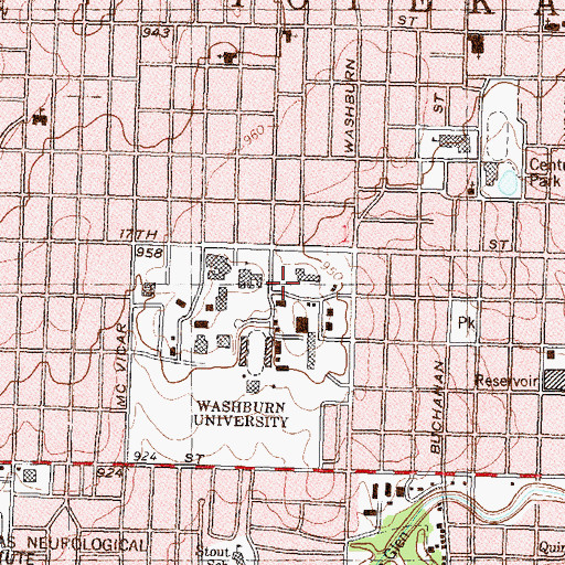 Topographic Map of Washburn University - Bennett Computer Center, KS