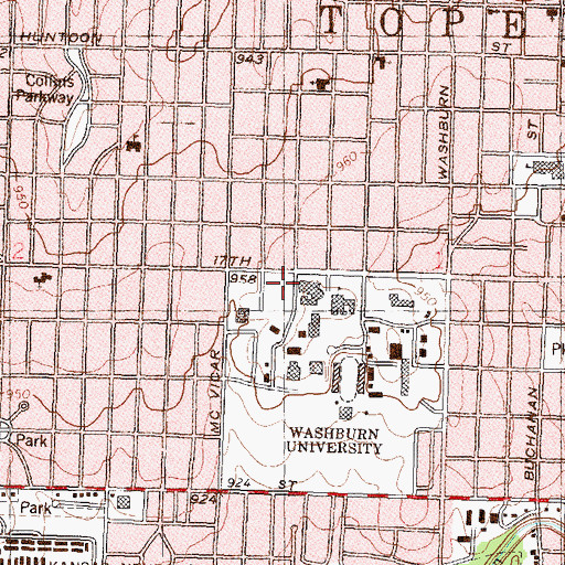 Topographic Map of Washburn University - Bradbury Thompson Alumni Center, KS