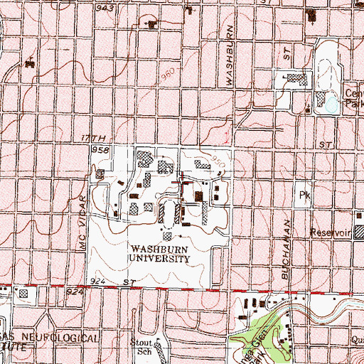 Topographic Map of Washburn University - Carnegie Hall, KS